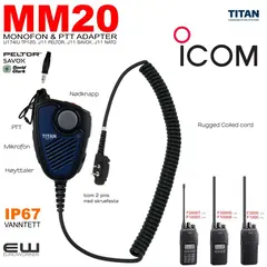 MM20 Monofon & Nøklingsbryter for Icom LA-kontakt (F29SR2, F2000m F1000, J11)