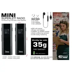 Zodiac Mini 446 Duo Pack  – Liten lisensfri radio for butikk og retail (446 % 444MHz)