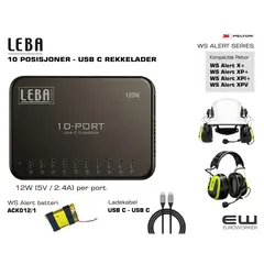 Leba 10 POSISJONER - USB C REKKELADER - 12W (5V / 2.4A) per port