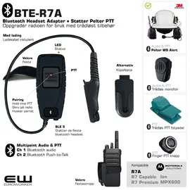 BTE-R7 - Bluetooth Headset & PTT Adapter for Motorola R7-serie (Støtter Peltor PTT protokoll)