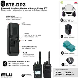 BTE-DP3 Smart Bluetooth Adapter for Motorola DP3441e og DP3661e (Peltor PTT protokoll)