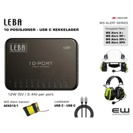 Leba 10 POSISJONER - USB C REKKELADER - 12W (5V / 2.4A) per port