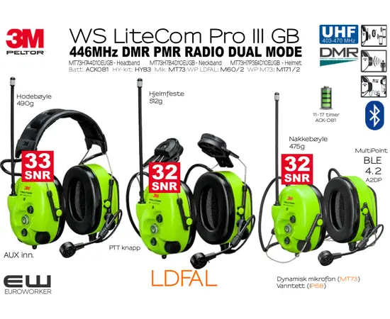 3M Peltor WS LiteCom Pro III GB (446MHz, bluetooth)