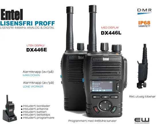 Entel DX446E Proff Lisensfri Yrkesradio Bundle 6 pack  (IP68, 446MHz, 32 kanaler)