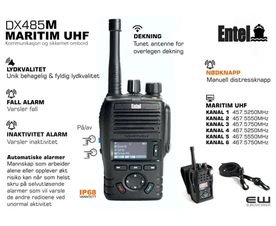 Entel Marine UHF DX485M og DX482M (UHF, Bluetooth, IP68, Alarm)