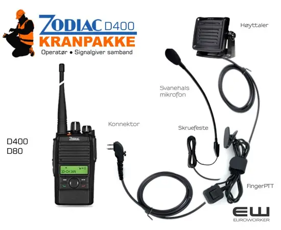 Zodiac D400 Handsfree PTT Kit for Kranførere (D400, D80)