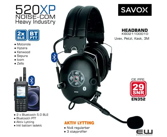 Bluetooth PTT kompatibilitet med følgende bluetooth radiosamband:

    Motorola: MotoTRBO E-serien
    R7-serie
    TLK100, TLK110, TLK 150
    Tait: TP9000-serien
    Kenwood: NX-3000 serie
    Kenwood NX-5000 serie
    Hytera: H-serien, X1
    Sepura: STP9000, SC2020, SC21
    ICOM: F52/62, F3400/F4400
    Caltta: PH600-serien 
    Zello
    Wave PTX app
K6021100020  HELMET - K6021100010  - HEADBAND