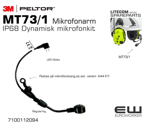 3M Peltor MT73/1 - Dynamisk Mikrofon (IP68) 7100112094