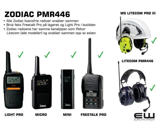 Zodiac Mini 446 10 Pack Bundle  – Liten & Lett Lisensfri radio for butikk og retail (446 & 444MHz)