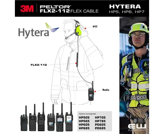 3M Peltor FLX2-112 kabel  Hytera Euroworker til Peltor CH-3