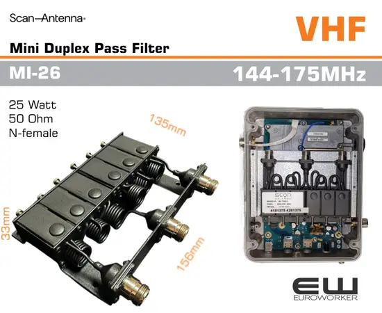 Scan Antenna VHF MI-26 - Mini Duplex Pass Filter (144-175, 25W)