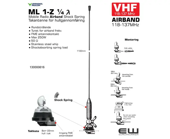 VHF Airband Radio - Ekstern Antennekit (Bygg og Kjøretøy)