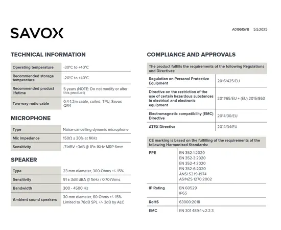 Savox HS750Ex Atex Industry Headset with Ambient Listening (J11, SNR30) PMLN8631A-Headband  PMLN8632A-Helmet_euroworker