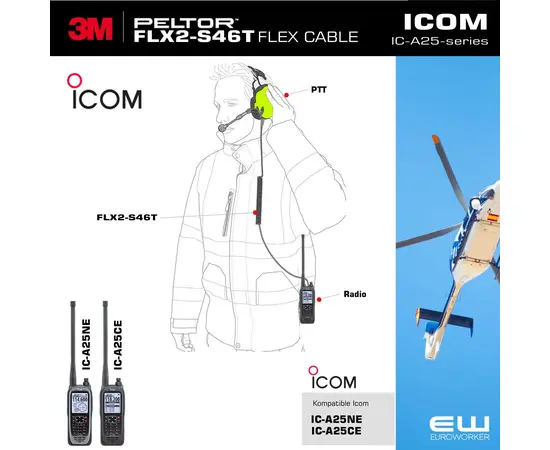 3M Peltor CH-3 FLX2 Headset med FLX2-S46T kabel til Icom IC-A25-serie