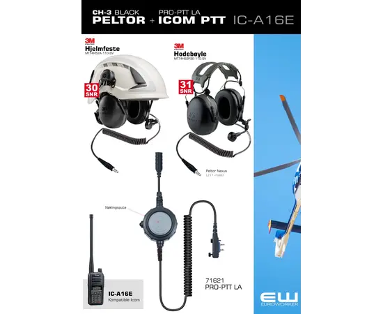 Bundle - 3M Peltor CH-3 Nexus headset med PRO PTT-Adapter (LA-feste, J11, IC-A16E, F2000, F1000, F29SR2 mfl)