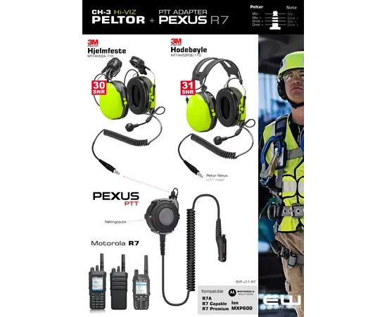 3M Peltor CH-3 Headset med Ekstern Pexus PTT Adapter for Motorola R7 & MXP600