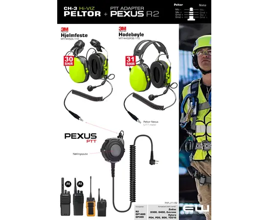 Kampanje - 3M Peltor CH-3 Headset med Ekstern Pexus PTT Adapter for Motorola R2, DP1400..